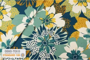 Tissu bleu canard et jaune moutarde